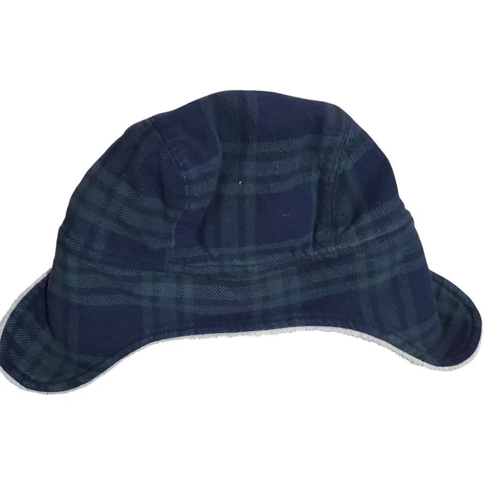Baby Gap Kids Navy Blue Green Plaid Sherpa Lined Trapper Hat 18-24 Months 51cm